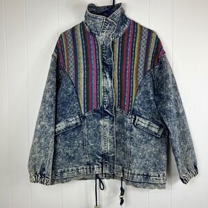 RARE Forever 21 Acid Wash Southern Western Denim Jacket Size Large
